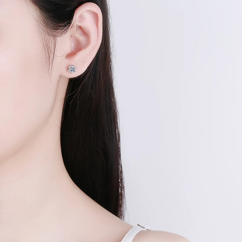 D-Color VVS1 Zircon Stud Earrings – Solid 925 Sterling Silver