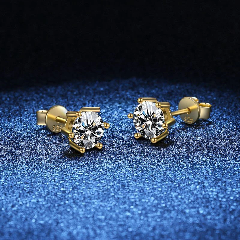 D-Color VVS1 Zircon Stud Earrings – 18K Gold Plated, 925 Sterling Silver