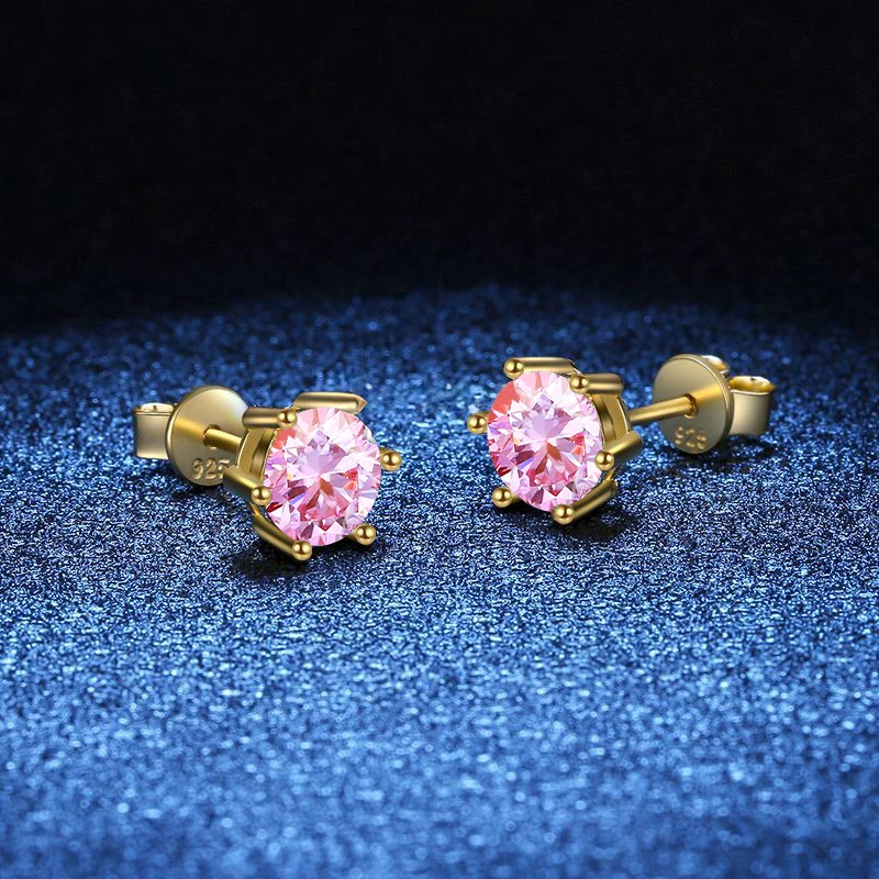 D-Color VVS1 Zircon Stud Earrings – 18K Gold Plated, 925 Sterling Silver