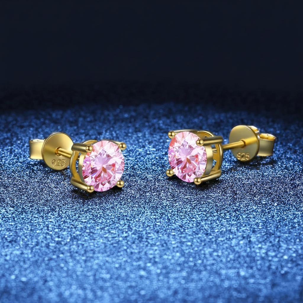 D-Color VVS1 Zircon Stud Earrings – 18K Gold Plated, 925 Sterling Silver