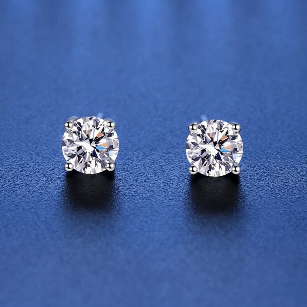 D-Color VVS1 Zircon Stud Earrings – Solid 925 Sterling Silver