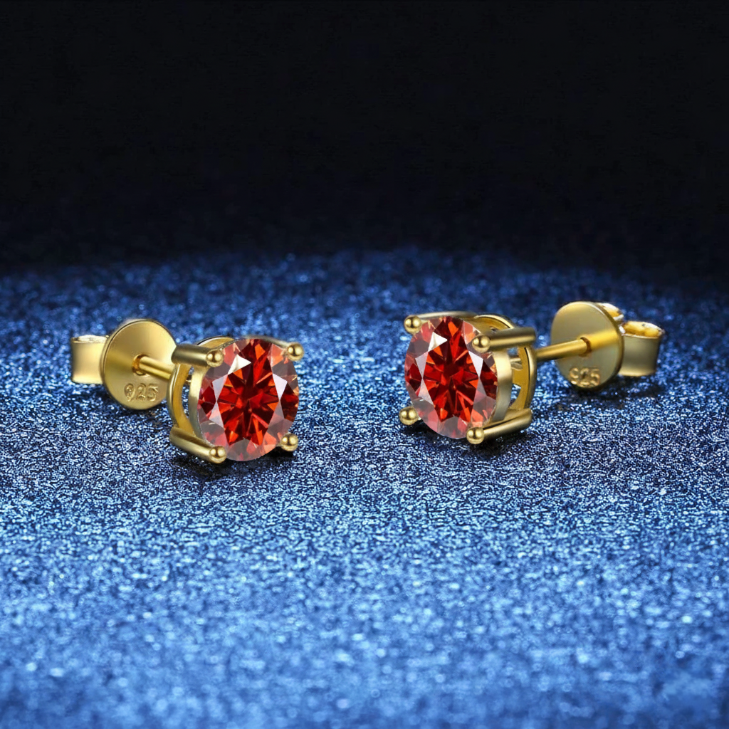 D-Color VVS1 Zircon Stud Earrings – 18K Gold Plated, 925 Sterling Silver