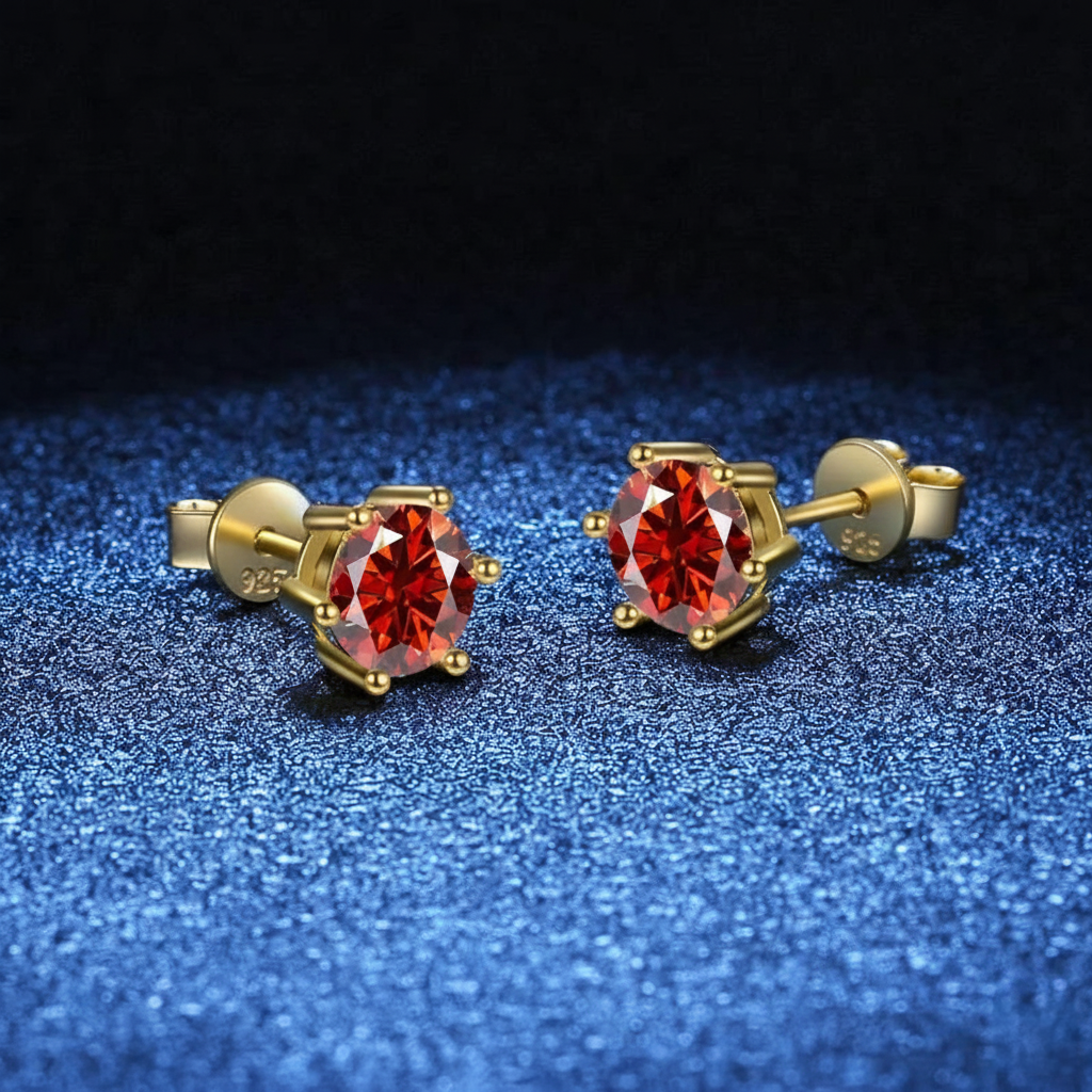D-Color VVS1 Zircon Stud Earrings – 18K Gold Plated, 925 Sterling Silver