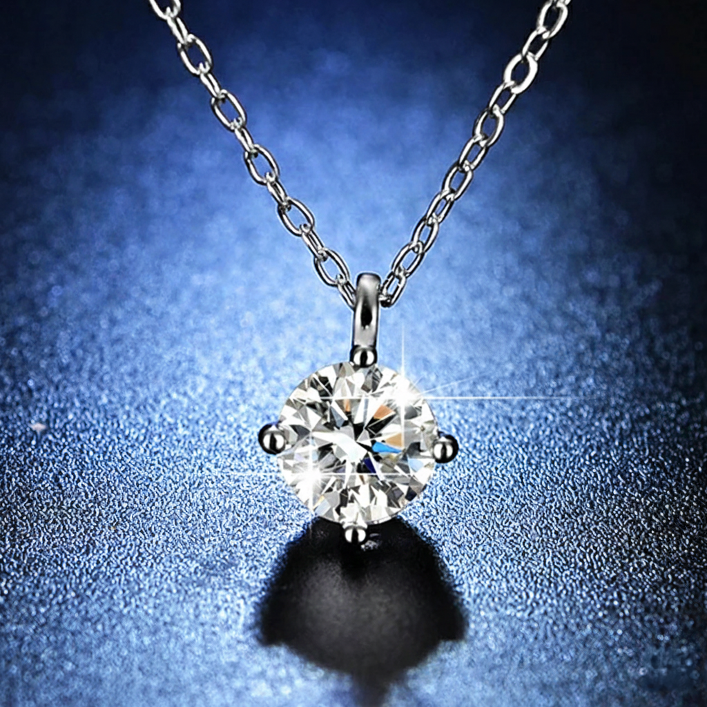 LZ-White Moissanite Six-Prong Solitaire Pendant