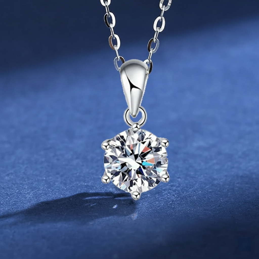 LZ-White Moissanite Six-Prong Solitaire Pendant