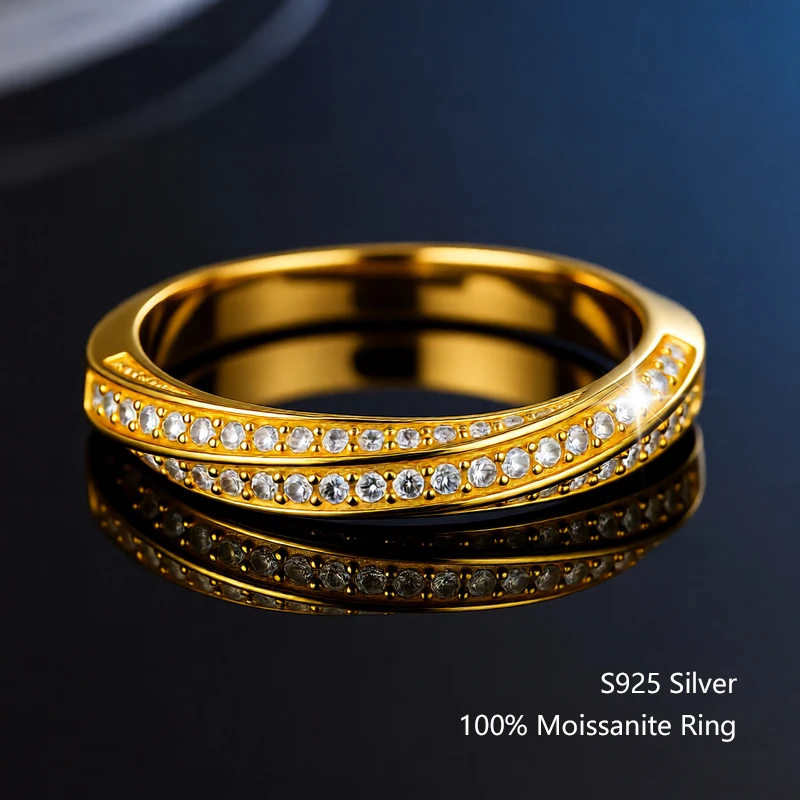 Luxury Moissanite Wedding Band – D Color VVS1, 18K Gold Plated Sterling Silver