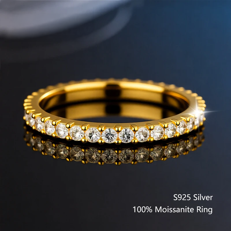 Luxury Moissanite Wedding Band – D Color VVS1, 18K Gold Plated Sterling Silver